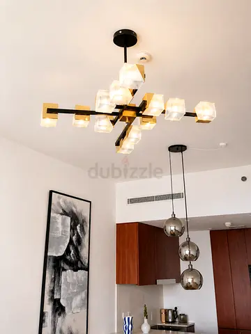 Modern Designer Chandelier – Black Gold – Excellent Condition