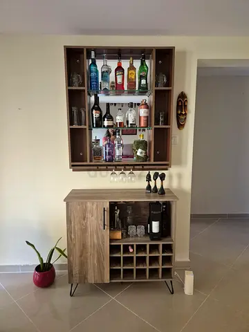 Modern Bar Cabinet + Matching Wall Bar Shelves – Excellent Condition – AED 400