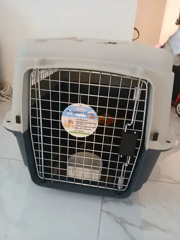 Medium plastic pet carrier with metal door - good condition