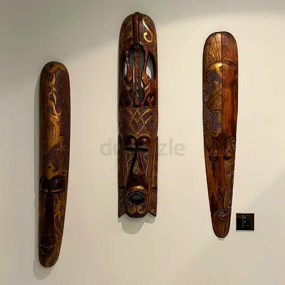Set of 3 Carved Wooden Tribal Wall Masks