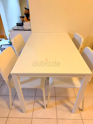 IKEA white dining table with 4 chairs - simple modern set