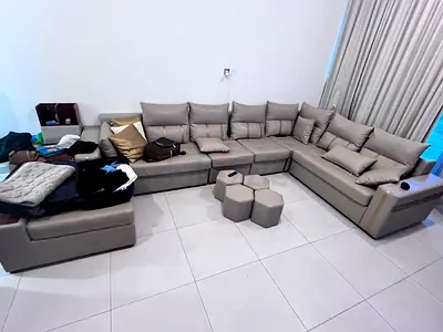 (Price negotiable) Large L-shaped grey leather sectional sofa
