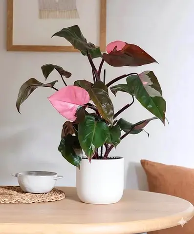 Philodendron Pink Princess (Live Indoor Plant) in White Ceramic Pot - Ready to Decorate
