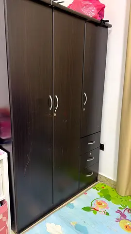Dark wood 3-door wardrobe with drawers - good condition