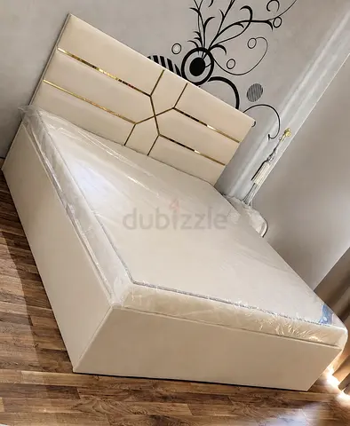 Beige Upholstered Double Bed with Storage - Brand New