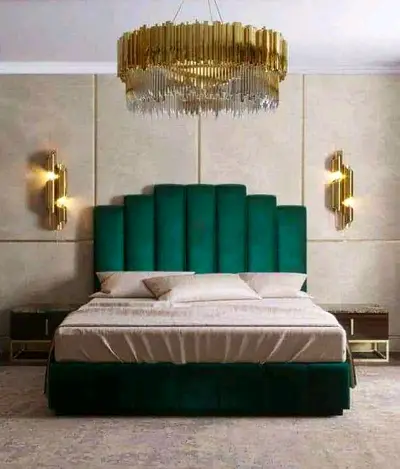 Modern Emerald Green Velvet Bed with High Headboard