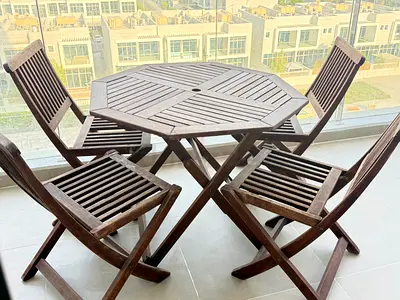Wooden Folding Patio Table with 4 Folding Chairs - Octagonal Set