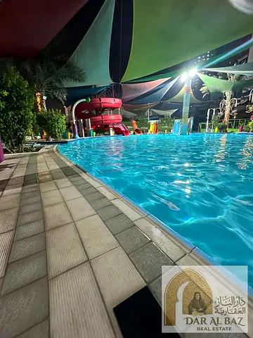 Luxury 1BR+hall for rent, Rashidiya 1: master room, wardrobes, balcony view, equipped kitchen, gym, pool, aqua park, 1 month free