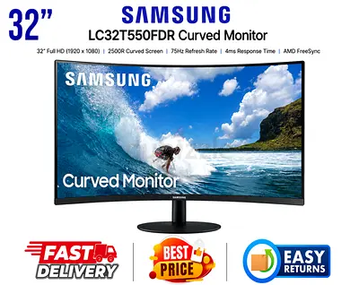 Samsung 32 Inch 75Hz Curved Monitor - Original Box, Complete Accessories - Free Delivery, Warranty