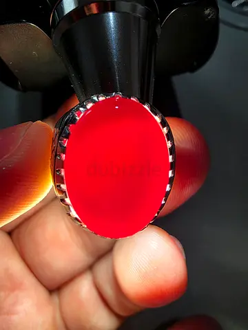 Silver Ring with Red kadedi Aqeeq Stone - عقيق كبدي