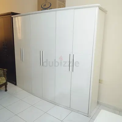 Large White 6-Door Wardrobe with 2 bedside drawer