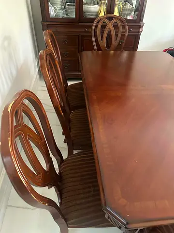 Solid Wood Dining Table with 8 Matching Chairs - Classic Design