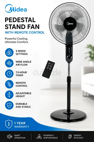Midea Pedestal Stand Fan with Remote and Timer