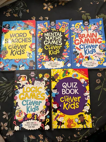 Set of 6 Clever Kids Activity and Puzzle Books – quizzes, logic, maths, word games