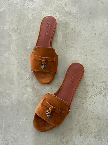 Loro piana Brown Suede Slip-On Womens Sandals with Buckle Detail - super master