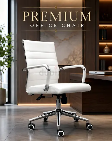 Premium White Office Chair – Modern PU Leather Chair with Chrome Base