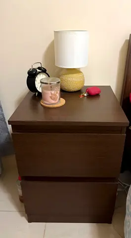 Modern Dark Brown Nightstand with Two Drawers