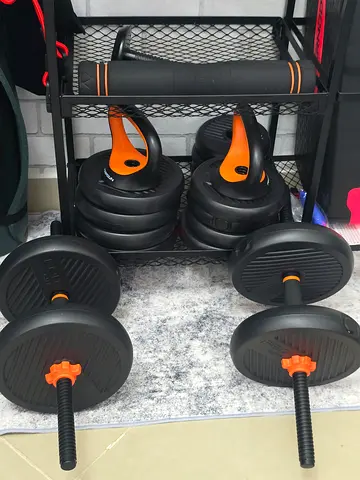 Adjustable Dumbbell Set with Bars, Kettlebell Handles and Connector (70 lb set)
