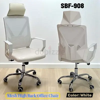 White Mesh High-Back Ergonomic Office Chair with Headrest
