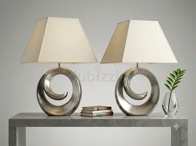 Pair of large Modern Table Lamps with Beige Shades