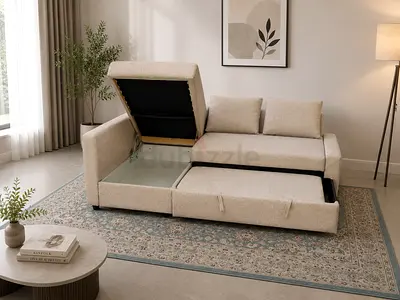 L-Shape Hydraulic Sofa Bed with Storage