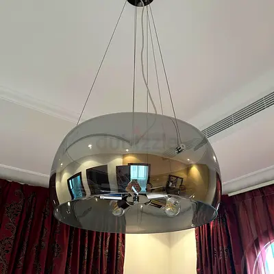 Modern smoked-glass pendant chandelier, large dome ceiling light
