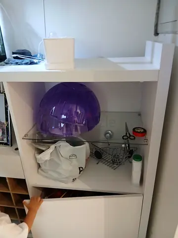 White Storage Cabinet with Shelves and Drawer - Good Condition