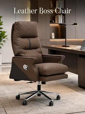 Luxury Leather Boss Office Chair – Brown Executive Office Chair For UAE Offices