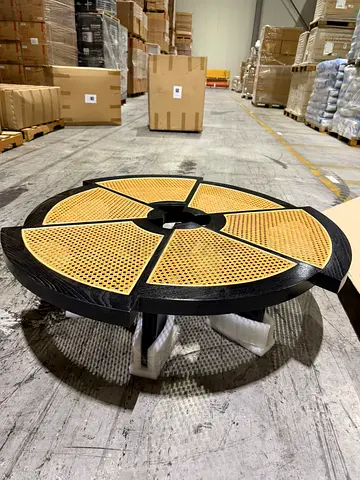 Modern Round Rattan Inlay Coffee Table