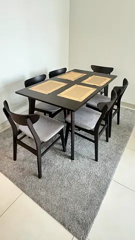 6-Seater Dining Table with Chairs Dark Wood Home Centre