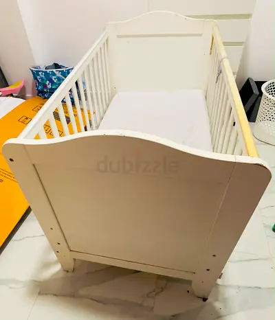 White Wooden Baby Crib - Good Condition