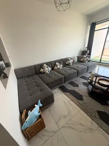 Large Modular Grey Fabric Sofa - 6-Seater Sectional, Good Condition