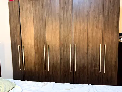 Large 8-Door Wooden Wardrobe / Armoire - Dark Wood Finish