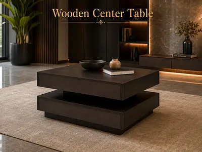 Modern Rotatable Wooden Coffee Table – Black Square Center Table for UAE Homes