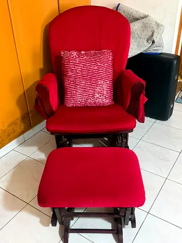 Red Upholstered Glider Recliner Chair with Ottoman