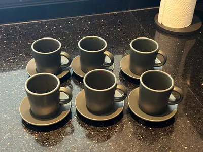 Set of 6 IKEA Grey Espresso Cups with Saucers