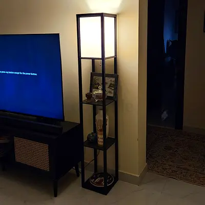 Garwarm Floor Lamp with Shelves – Black, LED Shelf Light