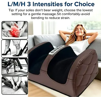 Foot and Calf Massager with 3 Intensity Levels — Brown