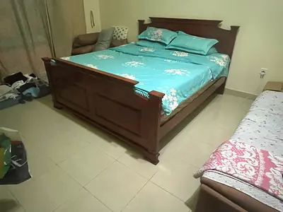Solid Wood Double Bed Frame with Headboard and Footboard - Good Condition