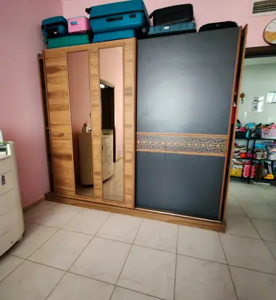 Wooden Sliding Wardrobe with Mirrored Doors - Good Condition