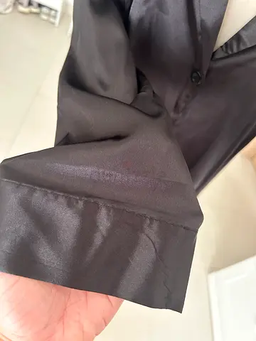 Black satin long sleeve pijama style suit - smooth finish, size L-XL