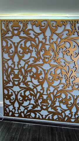 Decorative carved wooden room divider panel - ornate laser-cut design