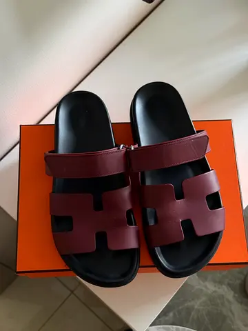 Hermes Chypre Sandals in Burgundy