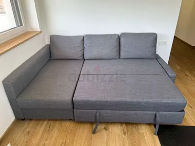 Grey Fabric L-Shaped Sofa Bed