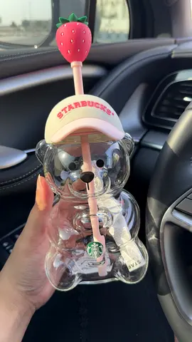 Starbucks Clear Bear Bottle with Strawberry Straw - New