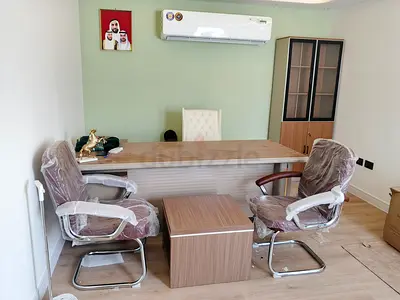 Office desk set with chairs, cabinet
