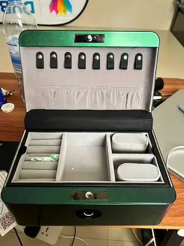 Green Lockable Jewelry Box with Multiple Compartments with fingerprint lock