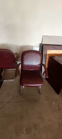 Used Burgundy Leather Office Visitor Chair with Armrests