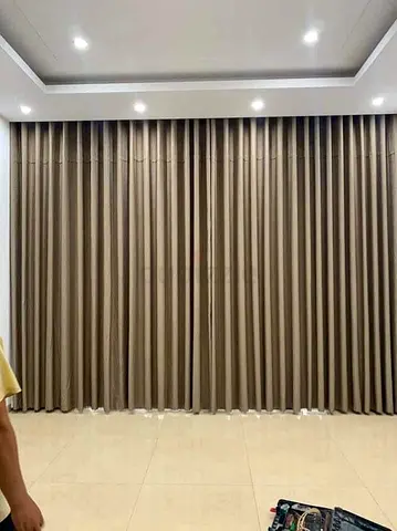 Full-length Beige Fabric Curtains - Ready to Install (Pair)