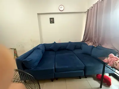 Blue L-shaped Corner Sofa - 4-Seater, good condition